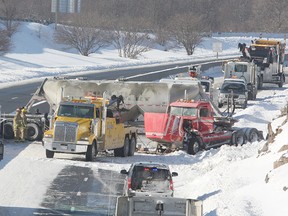 An all-too common occurrence on Hwy 401 this winter