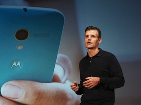 Dennis Woodside talks during Motorola Mobility's worldwide presentation of the Moto G mobile phone in Sao Paulo November 13, 2013.  REUTERS/Nacho Doce