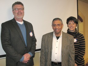 Alan Stevenson, left, CEO of the Canadian Mental Health Association Lambton-Kent Branch, Chatham-Kent Health Alliance Chief of Psychiatry Dr. Ranjith Chandrasena, and Integrated Director of Operations, Mental Health and Addictions at the Health Alliance and CMHA Paula Reaume-Zimmer.