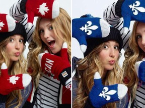 Doctored photo (right) and real photo (left). (Twitter/Canadian Olympic Foundation)