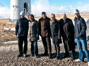 Alberta premier Alison Redford visit a wind farm in Pincher Creek, Alberta. The 50 megawatt facility was purchased by Swedish furniture retailer Ikea in November. Bryan Passifiume photo/QMI Agency