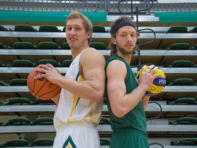 Bears forward Jordan Baker and Bears volleyball player Jay Olmstead are in the last weeks of their careers as CIS athletes, The two best friends have known each other since high school. (Brad Hamilton, University of Alberta)