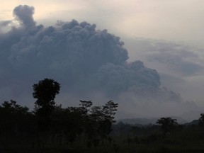 Ash raises from Mount Kelud's eruption, as seen from Sugih Waras village on February 14, 2014. (REUTERS/Sigit Pamungkas)