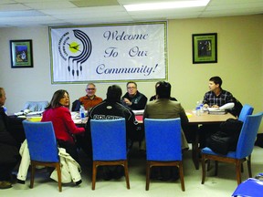 Provincial Aboriginal Affairs Minister David Zimmer meets with a delegation from the Treaty 3 area First Nation at Dalles on Feb.11