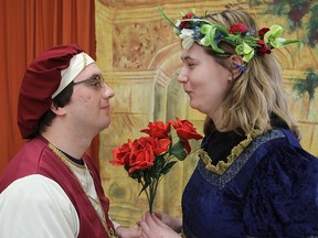 Andrew Klenke and Jenna Gregg play the main characters in a version of Romeo and Juliet performed by the Limestone Players, a traveling theatre troupe of young adults with developmental and intellectual difficulties in Kingston on Friday.
MICHAEL LEA\THE WHIG STANDARD\QMI AGENCY..