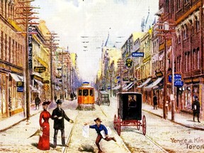 An Oilette postcard of Yonge and King Sts. in Toronto.