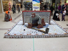 A goalie built out of canned goods is just one of the creative CANstruction entries from past fundraisers for the Inn of the Good Shepherd. This year's event at the Lambton Mall kicks off March 1. SUBMITTED PHOTO