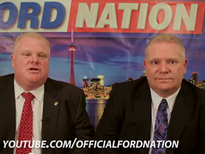 Mayor Rob Ford and Councillor Doug Ford in a promo posted Feb. 16 for their Ford Nation show on YouTube. (Screengrab)