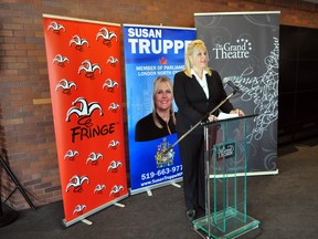 London North Centre MP Susan Truppe speaks during a funding announcement at the Grand Theatre in London, Ont. Feb. 18, 2014. The Grand and the London Fringe Festival both received funding ($100,000 and $25,000, respectively) from the Canada Arts Presentation Fund. CHRIS MONTANINI\LONDONER\QMI AGENCY