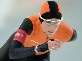 Netherlands' Carien Kleibeuker competes in the Women's Speed Skating 5000 m at the Adler Arena during the Sochi Winter Olympics on February 19, 2014.  (AFP PHOTO / ANDREJ ISAKOVIC)