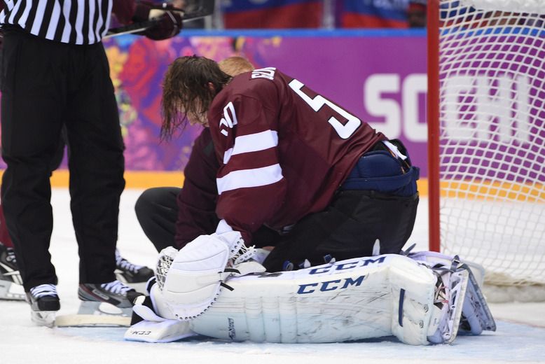 Snapshots Latvian goalie Gudlevskis leaves it all on the ice Toronto Sun