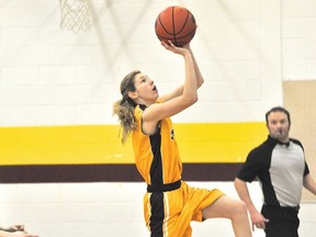 Kassidy Cunningham lays up the ball during the PCI JV Saints' 38-32 win over St. James Feb. 20. (Kevin Hirschfield/THE GRAPHIC/QMI AGENCY)