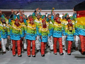 Germany's athletes wave during the athletes' parade at the opening ceremony of the 2014 Sochi Winter Olympics, February 7, 2014.    (REUTERS)