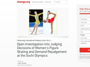 A screen shot shows an Olympic figure skating petition at change.org.
