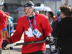 Team Canada's Sidney Crosby walks back to the Bolshoy Ice Dome after practice during, the 2014 Olympic Winter Games in Sochi, Russia, Feb. 20, 2014. (AL CHAREST/QMI Agency)