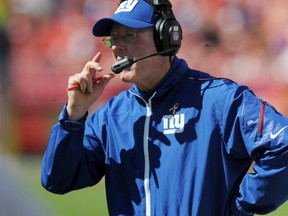New York Giants head coach Tom Coughlin watches play on the sidelines during the second half of the game against the Kansas City Chiefs at Arrowhead Stadium on Sep 29, 2013 in Kansas City, MO, USA.  (Denny Medley/USA TODAY Sports)