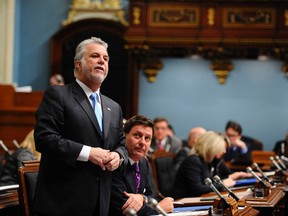 Quebec Liberal leader Philippe Couillard speaks in the National Assembly on Thursday in Quebec City. Couillard and the Liberals prevented a vote on Bill 52, which would have legalized assisted dying in the province.
Jean-Francois Desgagne/QMI Agency