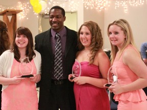 Nominees Emily Head, Haylee Doepker and Bailey Dunstall pose with motivational speaker, Willie Spears at last year's Spirit of Youth Award ceremony.
Celia Ste Croix | Whitecourt Star