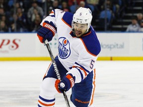 Oilers defenceman Mark Fraser joined the team on its last road trip efroe the Olympic break. (Reuters)