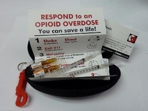 Naloxone kits, like this one, have been distributed in Toronto, saving more than 100 lives, health officials there say. There are an estimated 300 to 400 overdose deaths across the province each year.
