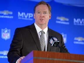 NFL commissioner Roger Goodell during the winning team press conference the day after Super Bowl XLVIII at Sheraton New York Times Square on Feb 3, 2014 in New York, NY, USA. (Kirby Lee/USA TODAY Sports)