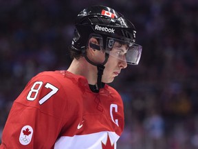 Team Canada's Sidney Crosby during the men's ice hockey semifinal game against Team USA at the Bolshoy Ice Dome at the Sochi 2014 Winter Olympics in Sochi, Russia, on Friday Feb. 21, 2014. (Ben Pelosse/QMI Agency)