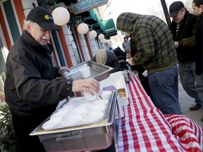 BELLEVILLE, ON (02/22/2014)  Paul Dinkel readies soup for hungry pedestrians downtown, during Savour the Chill, Feb. 22, 2014. 
Emily Mountney/The Intelligencer/QMI Agency