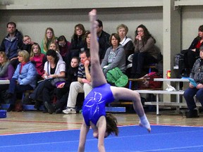 Kyndree Majoros of the Southport Sapphires performs her floor exercise at the Regional Stream Invitational on Feb. 22 at Southport Recreation Centre. (Johnna Ruocco/PORTAGE DAILY GRAPHIC/QMI AGENCY)