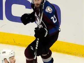 Colorado Avalanche Milan Hejduk pumps his fist celebrating his goal against the Edmonton Oilers during their NHL hockey game Denver, Colorado February 23, 2011.  (REUTERS/Mark Leffingwell)