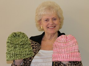 Marlene Dejonckheere recently dropped off 150 hats to various Strathroy and area schools for children in need, the result of hours of hard work throughout the winter.
JACOB ROBINSON/AGE DISPATCH/QMI AGENCY