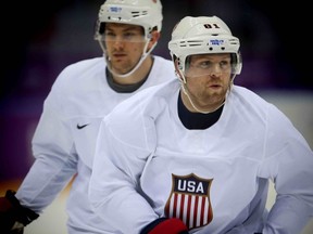 Wingers Phil Kessel (front) and James van Riemsdyk have been given some extra rest by the Maple Leafs after having played in the Olympics for the United States. (Al Charest/QMI Agency)
