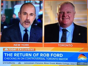 Matt Lauer interviews Mayor Rob Ford on the Toronto Show on Tuesday.