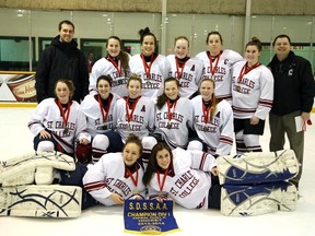 The St. Charles Cardinals girls hockey team won the Division I girls hockey city title with a 2-1 win over Notre Dame on Tuesday afternoon at Carmichael Arena.