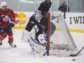 Toronto Maple Leafs goalie Jonathan Bernier during a practice at the MasterCard Centre on Feb. 25, 2014. (ERNEST DOROSZUKToronto Sun)