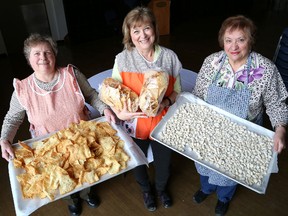 Reggie Pappano, left, Eveleen Cooper and Beatrice Pigozzo display food items that will be available at a gnocchi and chicken dinner at the Caruso Club on March 2. Food will be available for takeout from 2:30 p.m. to 4:30 p.m., and the dinner will be at 5 to 6 p.m. Tickets are $13 for adults and $6 for children under 10. JOHN LAPPA/THE SUDBURY STAR