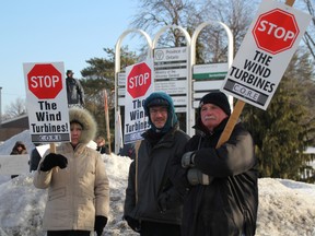 Demonstrators in support of Plympton-Wyoming council gathered outside the Sarnia courthouse Wednesday, Feb. 26, 2014. Suncor has taken the town to court over its string of bylaws meant to protect citizens from wind energy development. BARBARA SIMPSON/THE OBSERVER/QMI AGENCY