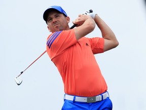 Sergio Garcia hits his approach shot to the ninth green during the third round of the World Golf Championships - Accenture Match Play Championship at The Golf Club at Dove Mountain. (Allan Henry/USA TODAY Sports)