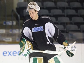 London Knights goalie Anthony Stolarz, injured last month, has been strengthening his leg in preparation for a return to action. (CRAIG GLOVER, The London Free Press)