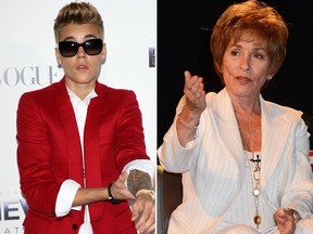 Justin Bieber, left, and Judith Sheindlin a.k.a. Judge Judy, right.