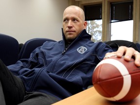 Jonathan Himebauch is shown after being named by Scott Milanovich to the Toronto Argonauts coaching staff along with new Eskimos head coach Chris Jones on  December 5, 2011.  Craig Robertson/Toronto Sun/QMI Agency. Jones and the Eskimos announced Himebauch as offensive line coach on Feb 27, 2014.