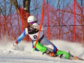 Jocelyn McCarthy in action in the Canadian junior ski championships where she came away as the winner. - Photo Supplied
