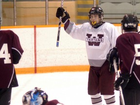 Wallaceburg Tartan hockey player Jason White celebrates after scoring a goal against the McGregor Panthers in January 2011. White died in a multi-car crash on Highway 402 on Feb. 27.