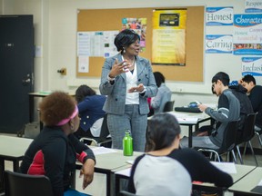 Janice Lewis, teacher and head of the Counting on You after school remedial program, in her classroom at Fletcher's Meadow S.S. in Brampton. (ERNEST DOROSZUK/Toronto Sun)