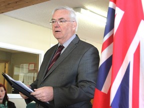 Attorney General and Kingston and the Islands MPP John Gerretsen addresses the audience during an announcement that a bail verification and supervision program has come to Kingston on Friday.
MICHAEL LEA\THE WHIG STANDARD\QMI AGENCY.