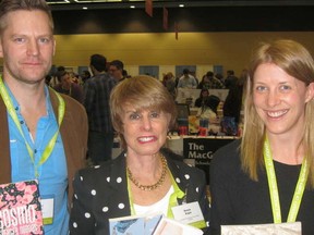 Supplied photo
Leigh Nash, managing editor, and Jeremy Dodds, poetry editor, from Coach House Books with Bonnie, announcing, “We’ve a new murder mystery, written by Sudbury author, Matthew Heiti, titled The City is Still Breathing.”  Sudbury is represented in Seattle.
