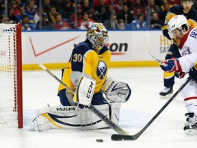 Goalender Ryan Miller, formerly of the Buffalo Sabres, now with the St. Louis Blues. (KEVIN HOFFMAN/USA TODAY Sports)