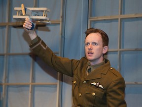 Kyle Blair (as Billy Bishop) performs a scene from Billy Bishop Goes To War at the McManus Theatre in London, Ont. (DEREK RUTTAN, The London Free Press)