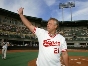 ***From Edmonton*** ***DIGITAL IMAGE*** Edmonton AB:  JUNE 28/03:  Former Edmonton Trapper Ron Kittle waves to the crowd as he's introduced during the retiring of his number prior to the Edmonton Trappers game versus the Tacoma Rainiers at Telus Field Saturday, June 28, 2003 evening. He is the only Edmonton Trapper to hit 50 home runs in a season. He went on to play for the Chicago White Sox, New York Yankees, Cleveland Indians and Baltimore Orioles in the major league.    Edmonton Sun Photo by Darryl Dyckedmonton archive june 29/03 Original Filename was RON1 Processed: Wednesday, July 23, 2003 8:14:33 PM