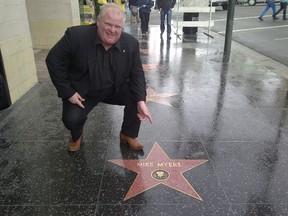 Mayor Rob Ford is pictured beside actor Mike Myers' star on Hollywood Blvd. (SPECIAL TO THE TORONTO SUN)