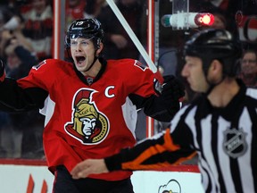 Trade rumours involving Senators captain Jason Spezza began circulating Monday on social media, angering Ottawa GM Bryan Murray. (Darren Brown/Ottawa Sun/QMI Agency)